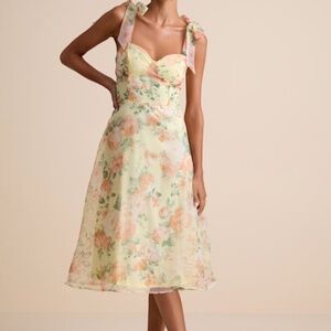 Lulus Olesya Light Yellow Floral Tie-strap Midi Dress - Size S
